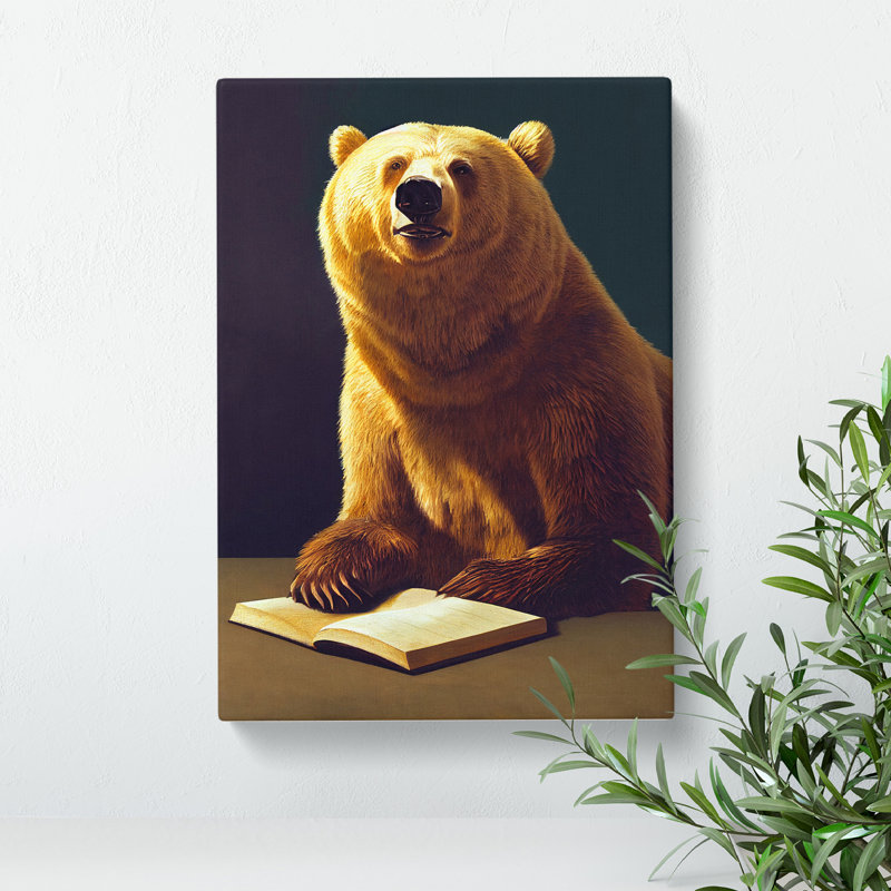 Bear Reading - Wrapped Canvas Print, 76cm H x 50cm W x 3cm D