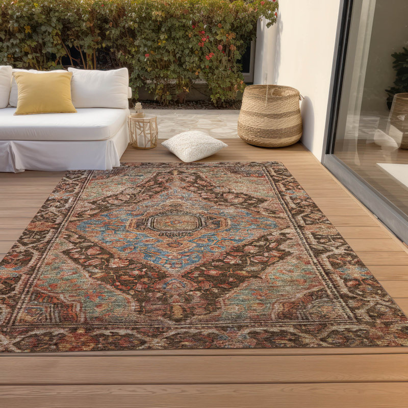 Chocolate Ultra-Thin Washable Synthetic Medallion Rug 2'3" x 7'6"