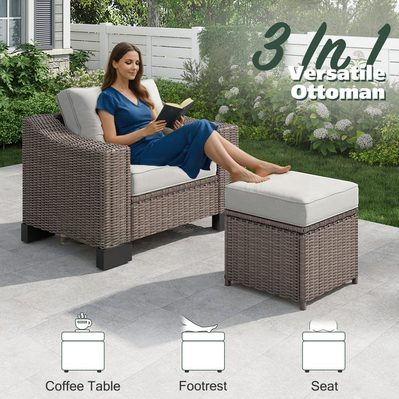 Ensemble de conversation modulaire en rotin 5 pièces avec coussins 5 pièces