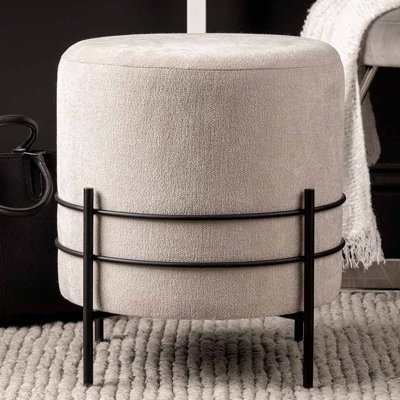 Linen Ottoman for Bedroom Furniture, Modern Accent Stool with Iron Metal Legs