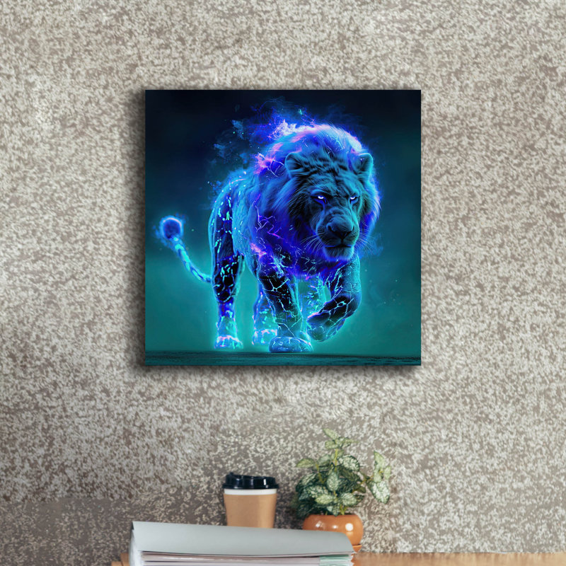  «Electric Lion» par Ann Klee, art mural sur toile, 18 po x 18 po, H 18 po x l 18 po