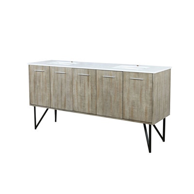 72 po X P 20 po Meuble-lavabo double D 4 portes avec plateau en quartz blanc