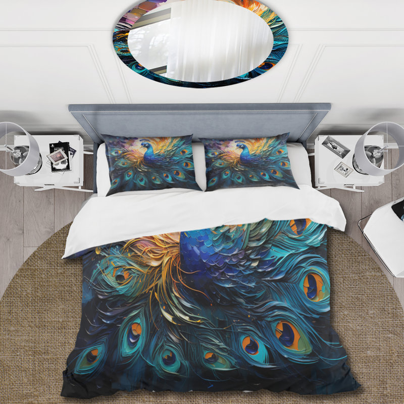 Peacock Feather Drips II - Ensemble de housse de couette Peacock - Microfibre de polyester