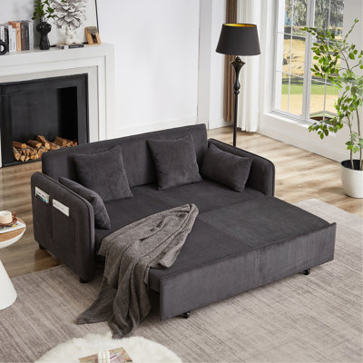 66 Inch Sleeper Sofa Bed 3-In-1 Adjustable Sleeper With Pullout Bed 4 Pillows And Side Pockets Soft Corduroy Convertible Sleeper Sofa Bed For Living Room Bedroom Apartment Office