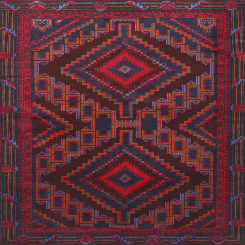 Tapis rouge à motif sud-ouest, Rond 5 pi