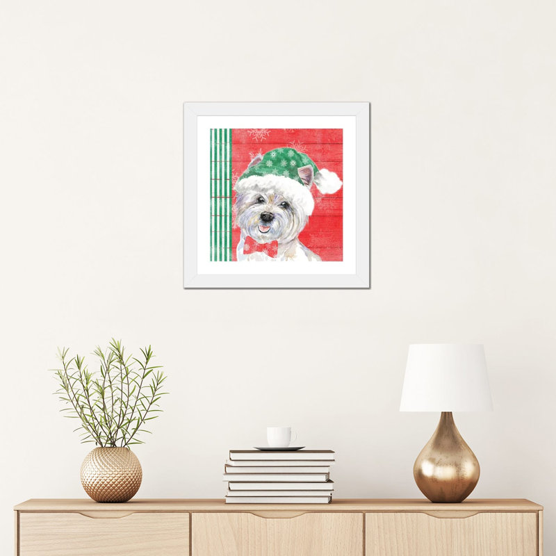« Holiday Puppy IV » par Patricia Pinto-impression d’art graphique, H 16 po x l 16 po x p 1 po, Papier encadré blanc, Blanc