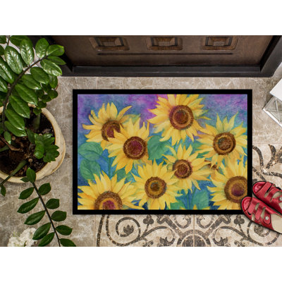 Paillasson d’extérieur antidérapant tournesols et mauves Donelle