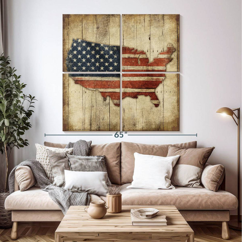 Carte des États-Unis en bois Aliaz, H 50 po x l 50 po