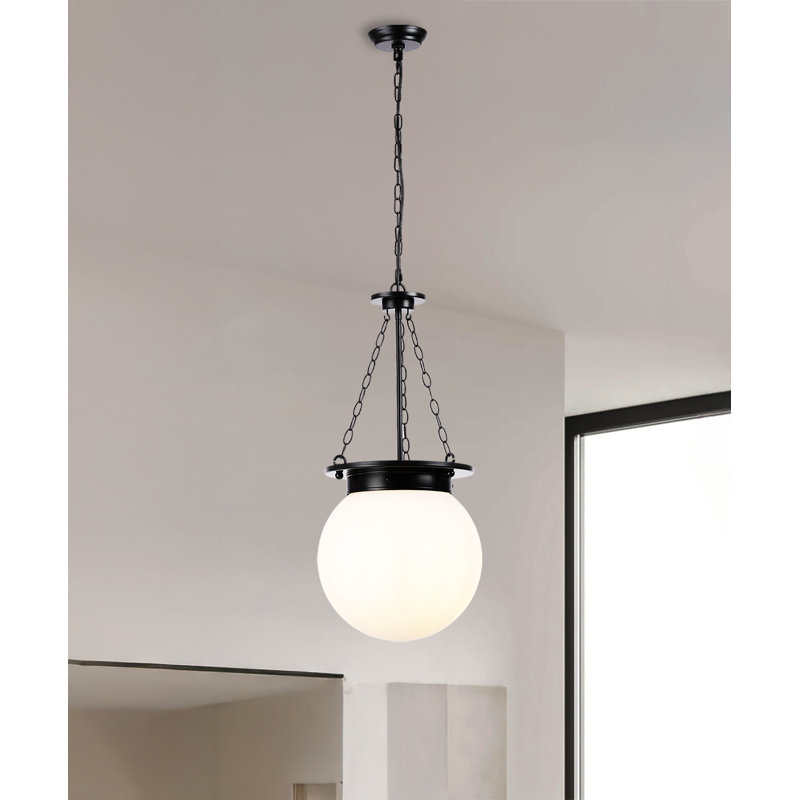 Luminaire suspendu moderne 1 lumière avec abat-jour en verre opale et chaîne