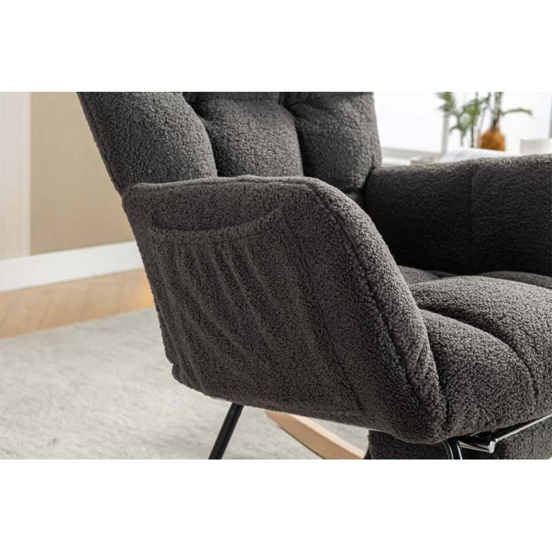 Chaise berçante en tissu Teddy, Ourson gris foncé