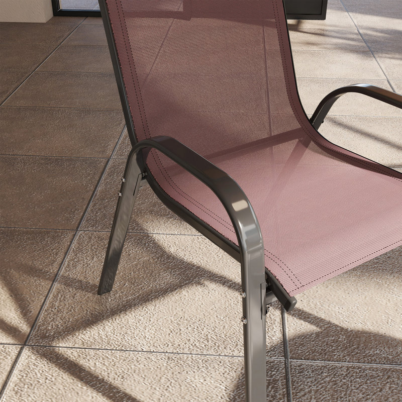 Ensemble de 4 chaises de patio d'extérieur empilables avec dossier haut et siège en filet respirant pour jardin