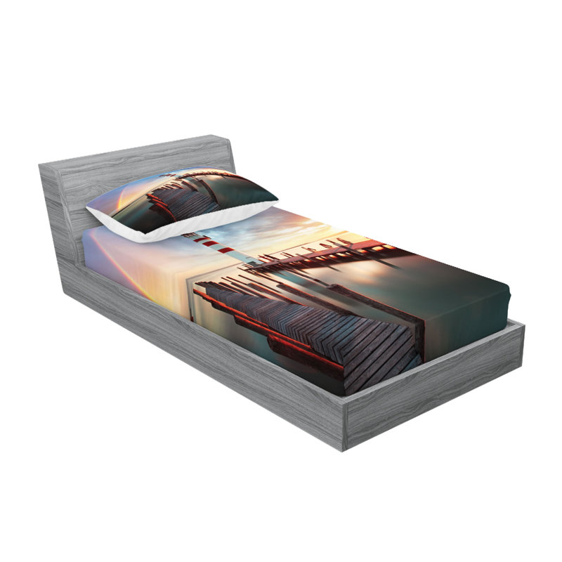 Multicolore drap-housse et coussin décoratif Ambesonne, Ensemble de draps pour lit simple + deux taies d'o