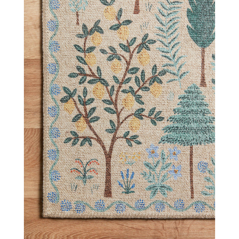 Rifle Paper Co. x Loloi Menagerie MEN-02 Forest Cream Rug, Runner 2'6" x 7'6"