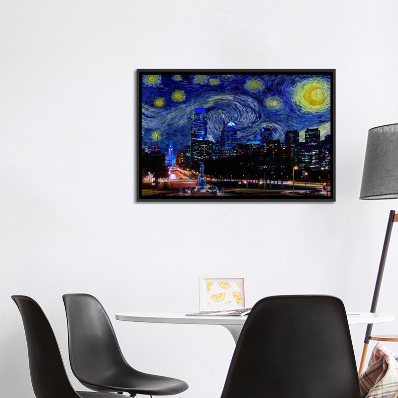 Philadelphia, Pennsylvania Starry Night Skyline - impression d'art graphique, Aucun mat, H 26 po x l 40 po x 1,5 po