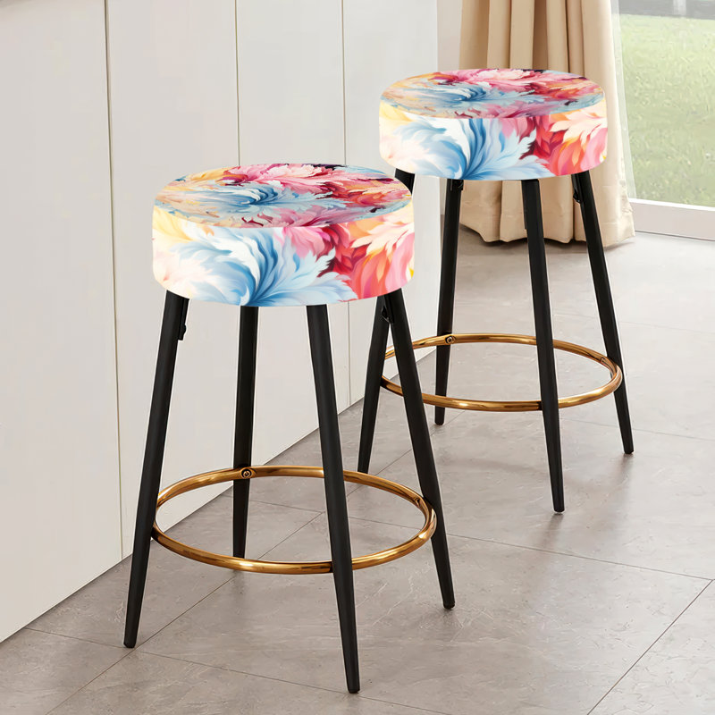 Ensemble de 2 tabourets de bar peints damassés multicolores Painterly