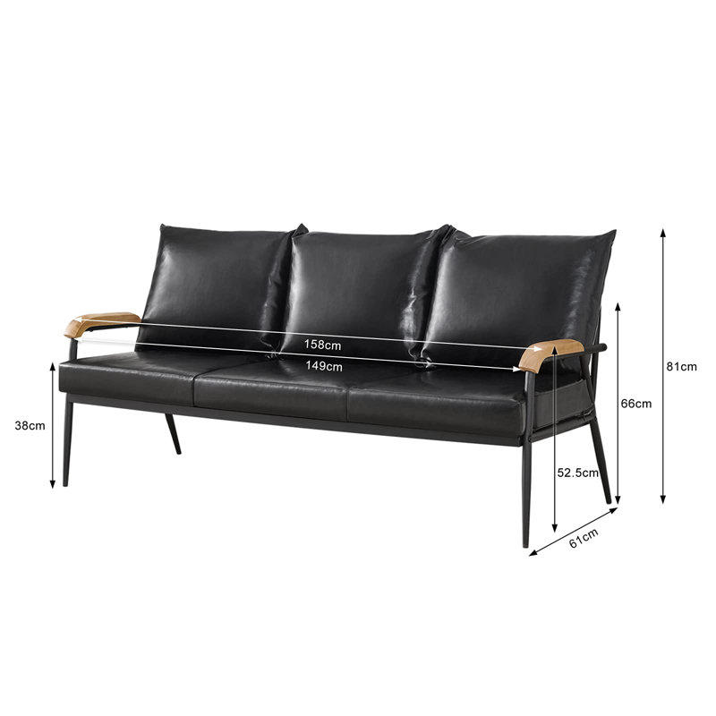 Eleutherius 3 Seater Faux Leather Sofa, Black