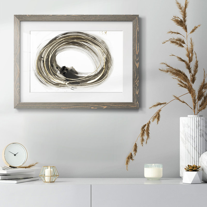 Golden Golden Circles I, impression sur papier, H 28 po x l 42 po x P 1,5 po, Gris