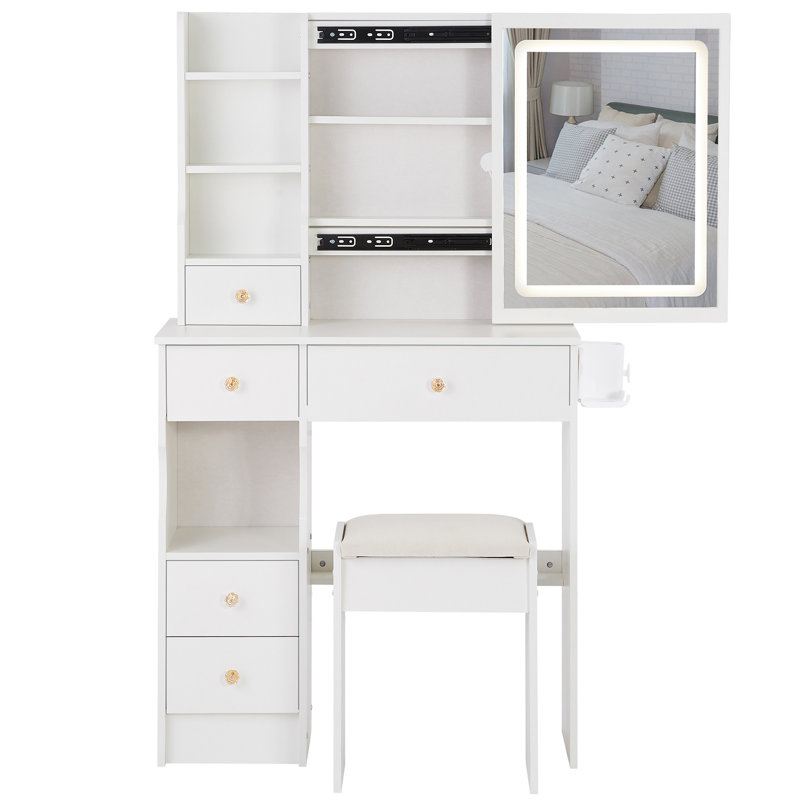 Petit meuble-lavabo 29,2 po avec tabouret de bureau et tabouret, Blanc