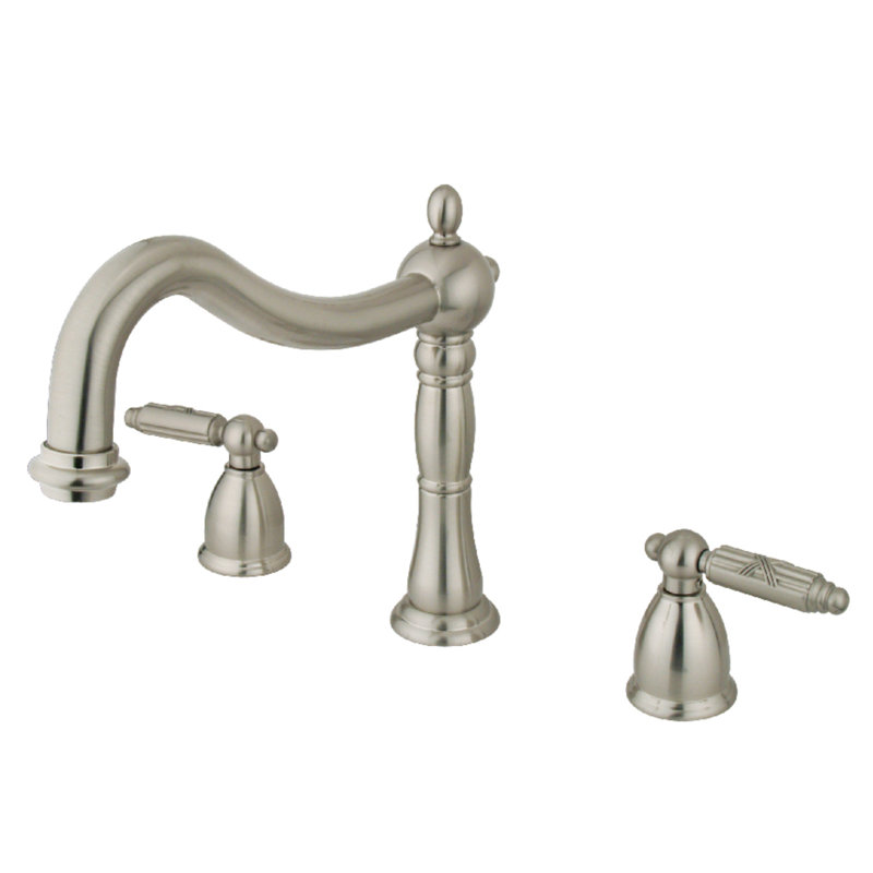 Kingston Brass Georgian Two-Handle 3-Hole Deck Mount Roman Tub Faucet, Brushed Nickel