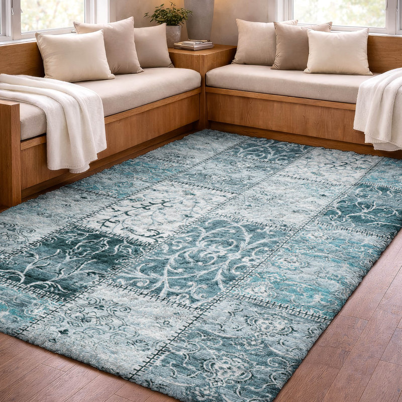 Premium Machine Washable Dream Shag ADS566 Panel Rug, Teal, 9' x 12'