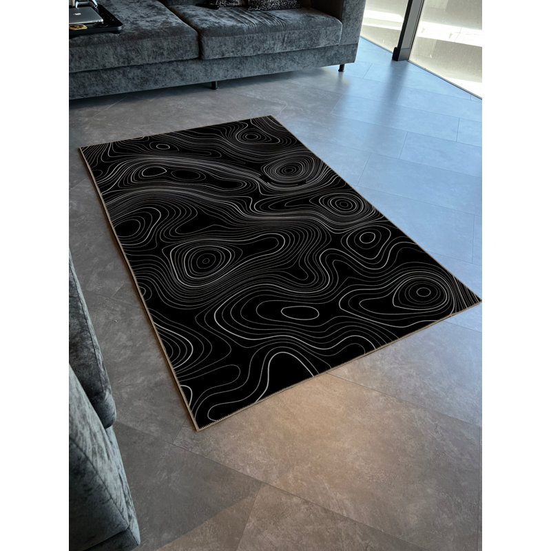 Tapis décoratif moderne à motif abstrait spirale ondulée Mira, Tapis de couloir 3 pi 9,81 po x 9 pi 10,11 po