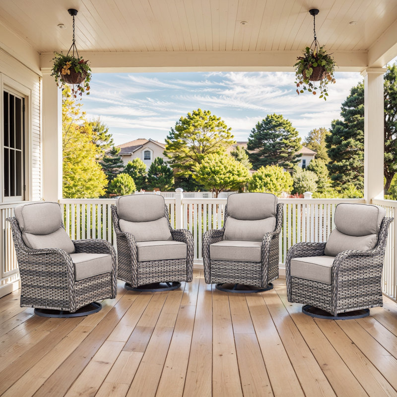 Chaise de patio pivotante en osier 4 pièces avec coussins de 6 po Smilario, Beige, Gris