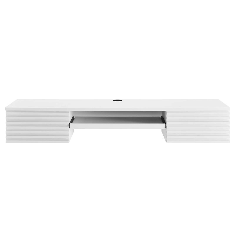 White Wall Mounted Wood Computer Desk with Drawer and Keyboard Tray