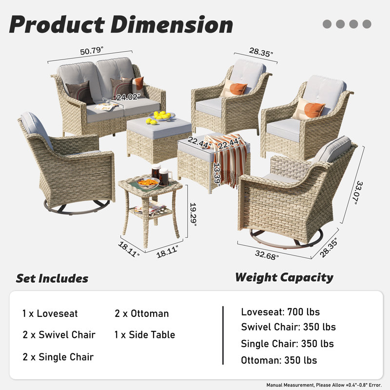 Daliya Wicker 6 - Person Patio Conversation Set with Cushions, Light Gray