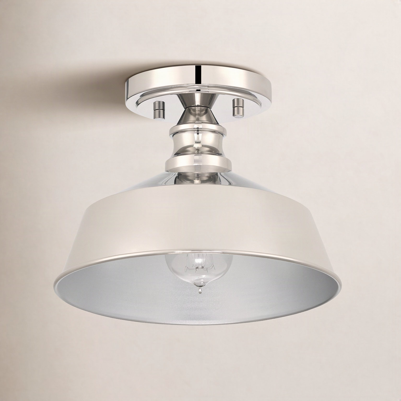 Jeb Single Light Semi Flush Mount, Polished Nickel