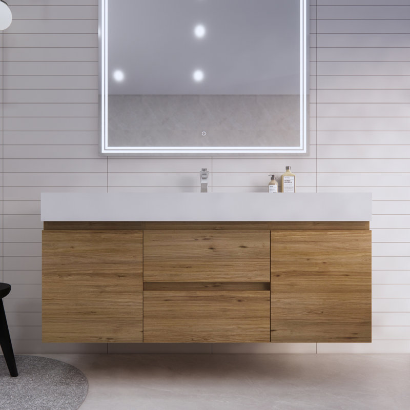 Babajide Bathroom Vanity with Acrylic Top, Natural Oak