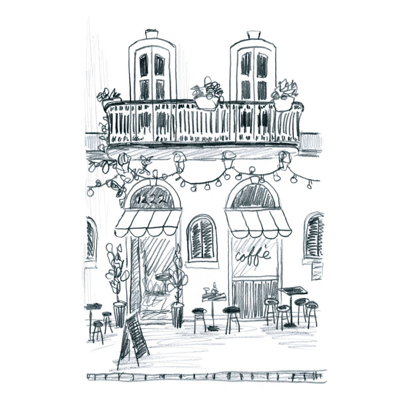 «Italian Street Sketch II» par June Erica Vess - reproduction d'art sur toile tendue, H 30 po x l 20 po x P 1,25 po