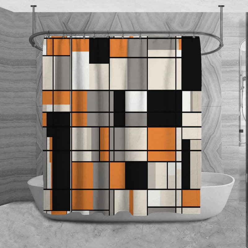 Rideau de douche Kharlee, Noir/orange, H 84 po x l 70 po