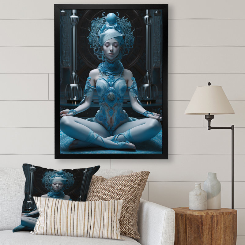 «Blue Yogini Meditation Spiritual Grace» sur toile, H 44 po x l 34 po x P 1,5 po, Cadre simple noir
