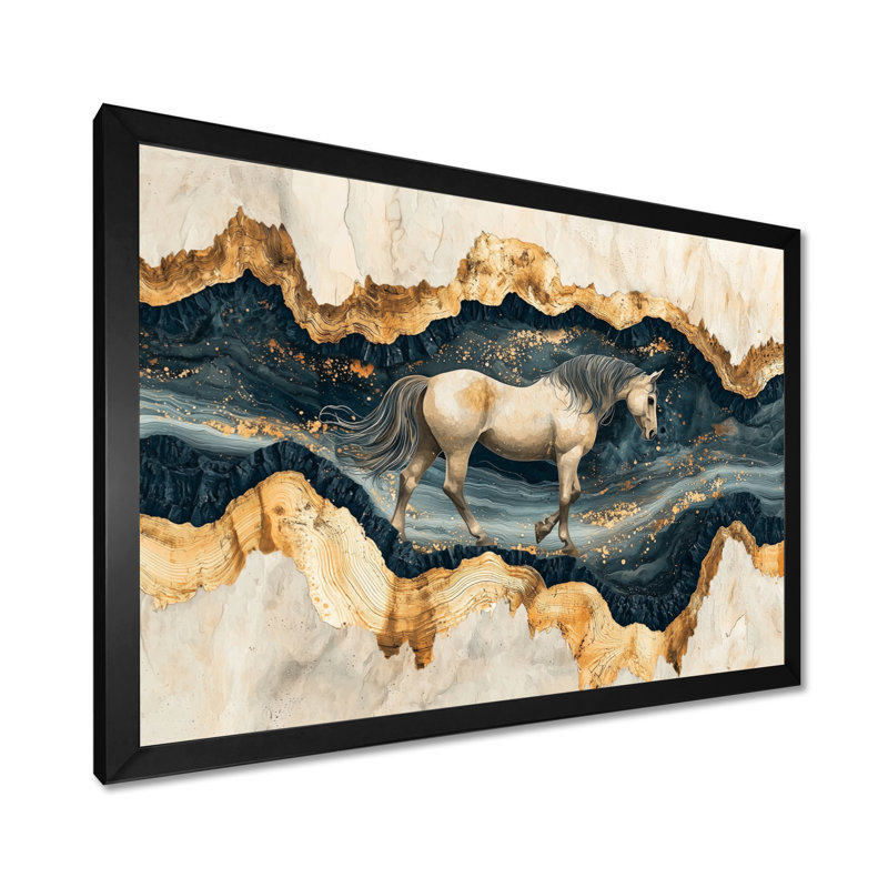 «Modern Mustang Horse By The Golden River II», art mural cheval, H 34 po x l 44 po, Impression d'un seul cadre photo, Noir
