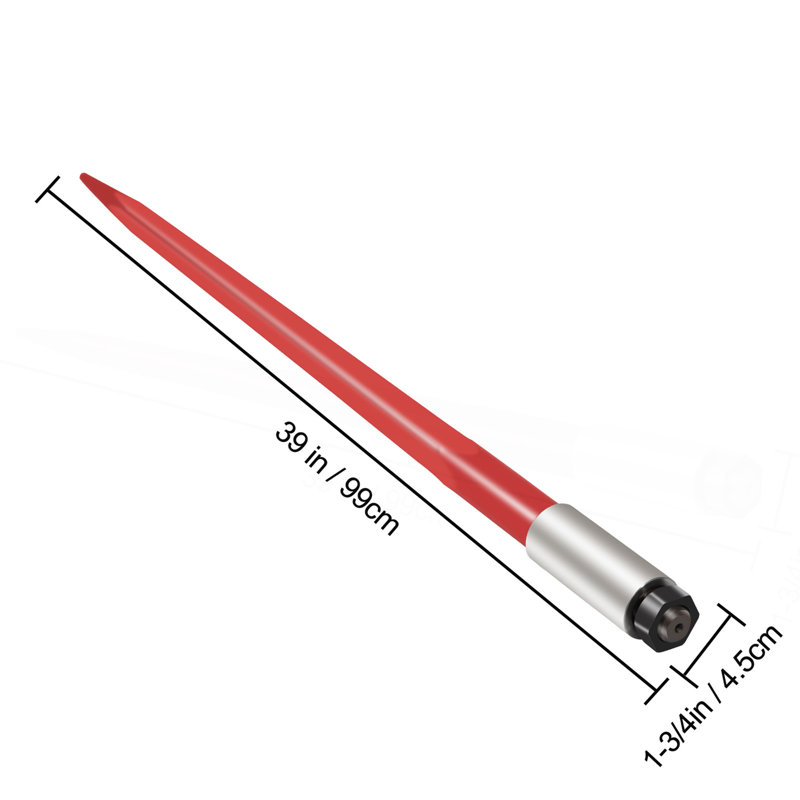 Paire de lances à foin de 39 po, capacité de 3000 lb, lances à balles carrées à fixation rapide 1 3/4 po, fourches à balles à revêtement rouge, pique à foin avec écrou hexagonal et manchon pour chargeurs