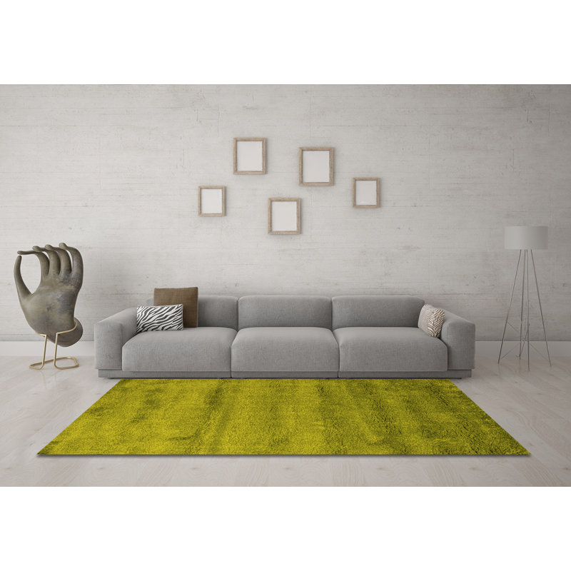 Tapis contemporains jaunes lavables à la machine 655, Carré 3 pi