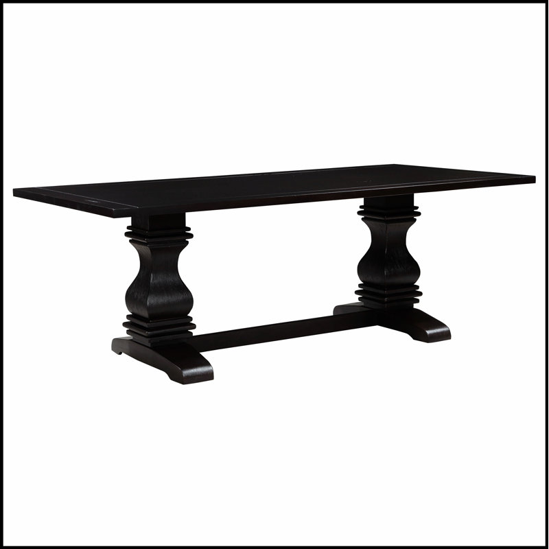 Table de salle à manger à double piédestal de style rustique et espresso rustique, alliant charme traditionnel et polyvalence moderne.