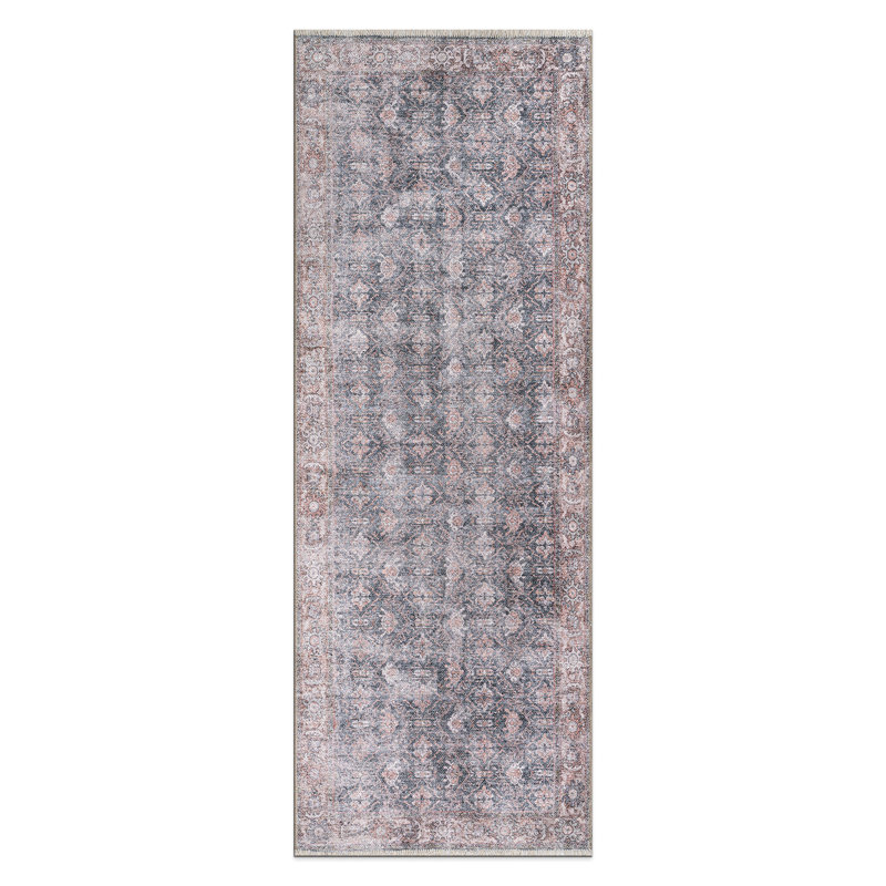 Vintage Inspired Bordered Machine Washable Area Rug, Runner 2'6" x 10'