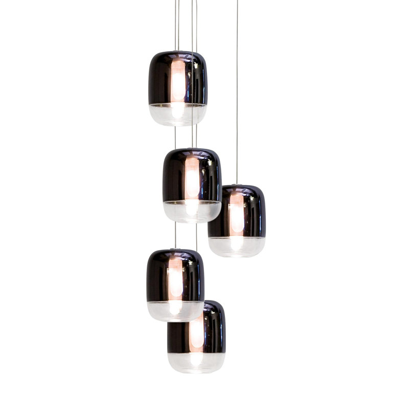 Gong 5 - Light Matt Silver LED Cluster Pendant, Black