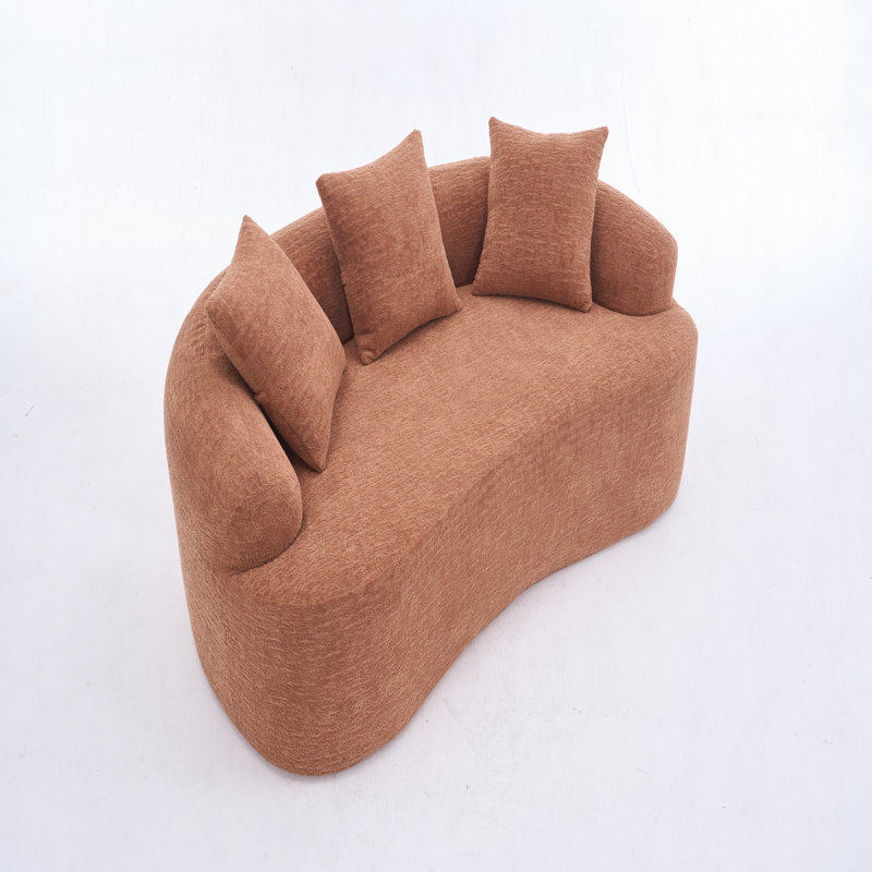 Canapé Boneless à deux places, tissu chenille grain de bois, canapé à compression double éponge, canapé à compression à deux places avec 2 coussins pour la vie / Maison / Mobilier / Appartement / Bureau