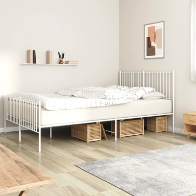 Metal Bed Frame with Headboard and Footboard White