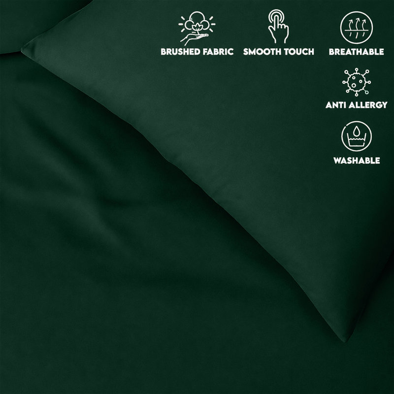 Ultra Soft 3-Piece Dyed Duvet Cover Set With Pillowcases, Kingsize Duvet Cover + 2 Pillowcases, Emerald