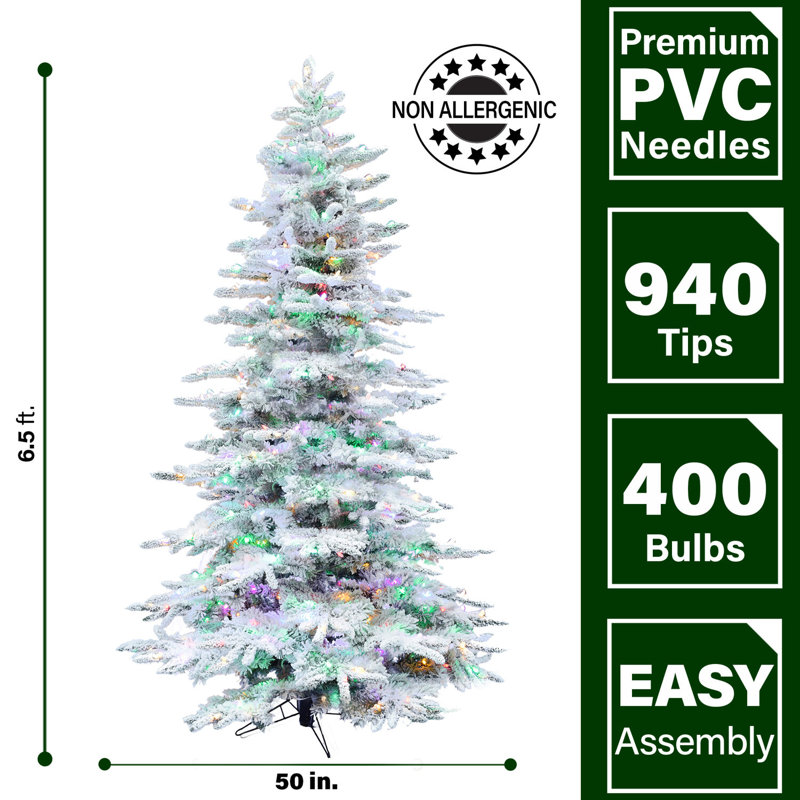 6.5-Ft. Flocked Mountain Pine Christmas Tree with Multi-Color LED String Lighting