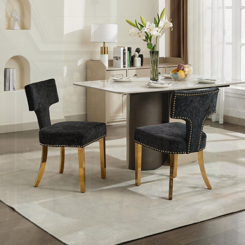 Ensemble de 2 chaises de salle à manger de style Mid-Century moderne, Doré, Noir