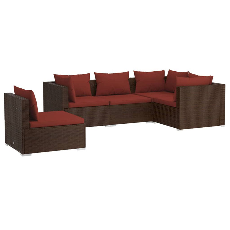 5 Piece Lounge Sectional Seating Group, Cinnamon Red, Brown