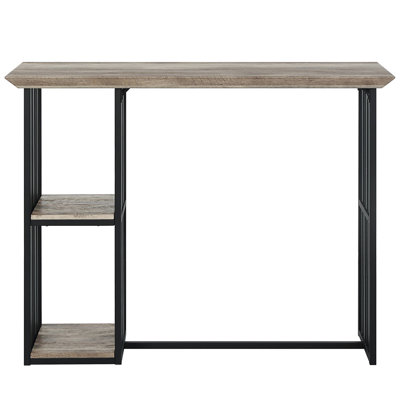 Table de travail à hauteur de comptoir à 2 tablettes - Design industriel rectangulaire chêne et sable noir avec 2 tablettes de rangement