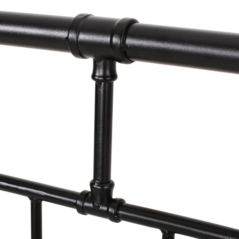 Tête de lit industrielle très grand, structure en tube de fer, détails passepoilés, couleur noir mat, hauteur de 49,14 po, profondeur de 78,03 po