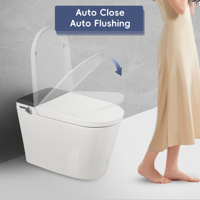 Smart Toilet With Bidet, Auto Open And Close Feature, Heated Seat, Warm Water Dry, Foot Sensor, Fountain Washing Modes, Adjustable Temp, , Dryer Side Button Memory, High - Quality Ceramics Automatic