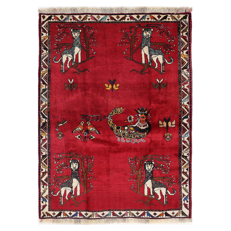 Tapis noué à la main 4 pi 4 po x 6 pi Animal