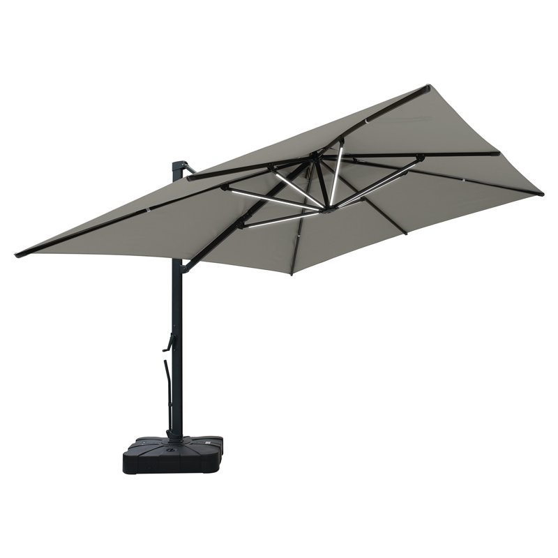 Parasol en porte-à-faux lumineux avec manivelle 157,48 po Kies, contrepoids inclus, Gris